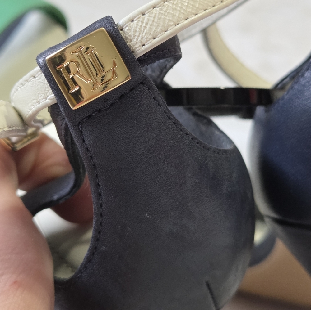 ​Lauren Ralph Lauren Tricolor Leather Heeled Sandals Size 8 Preppy Quiet Luxury - Picture 7 of 10